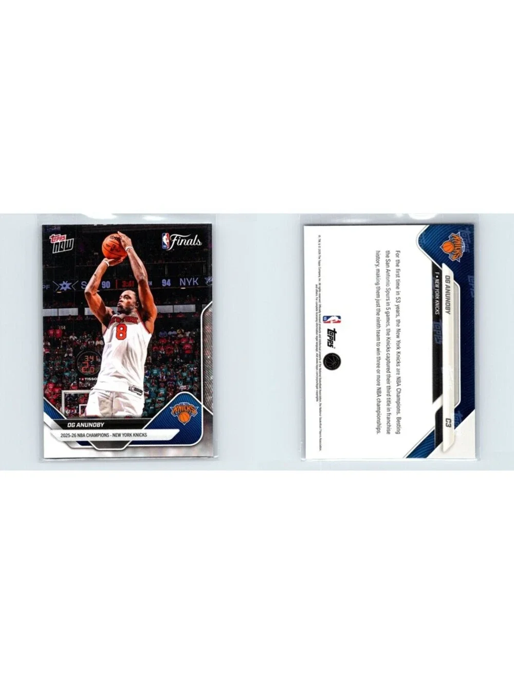 2025-26 Topps Now NBA Og Anunoby #C3 New York Knicks Champions